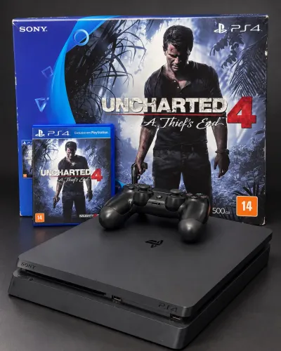 PS4 Slim + Controle Original + Caixa + Uncharted 4