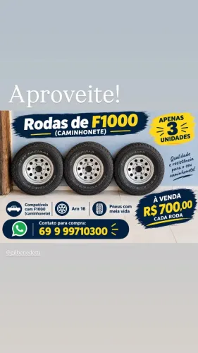 Rodas para caminhonete F1000, em ótimo estado com pneus meia vida, apenas 3 unidades.