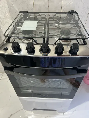 Fogão Continental 4 Bocas Novo com Mesa Inox e Tampa de Vidro