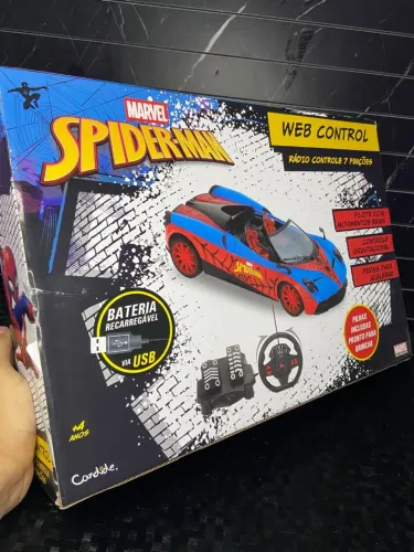 Carrinho Homem-Aranha com Controle de Volante e Pedal - 7 Funções