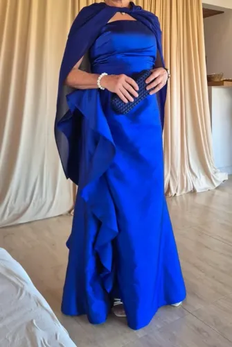 Vestido Zibeline azul mãe de noivo /noiva