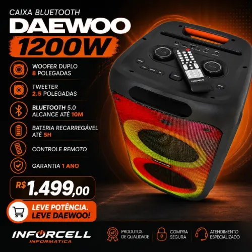 Caixa Bluetooth Daewoo 1200W Recarregável