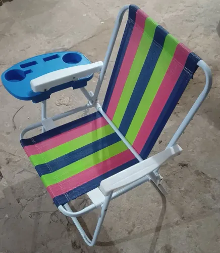 Cadeira De Praia Prática Alumínio suporte de copos Azul.