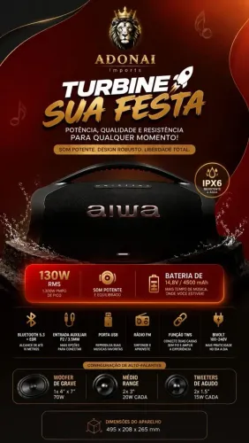 Caixa De Som Boombox Aiwa Aws-bbs-01-b Bluetooth Ip66 Tws Cor Preto LACRADO