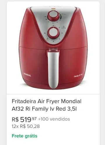 Fritadeira Air Fryer Mondial Af32 Ri Family Iv Red 3,5l