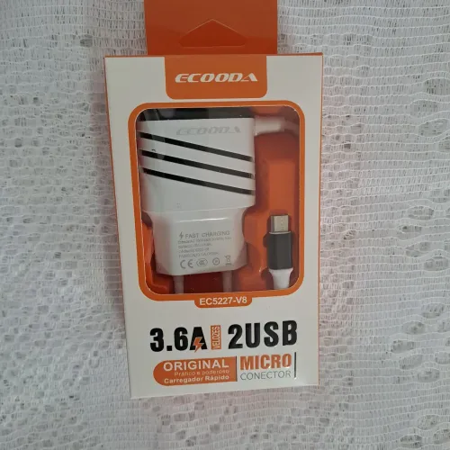 Carregador Turbo de Celular Ultra Rápido 3.6A com 2 Portas USB - Tipo C