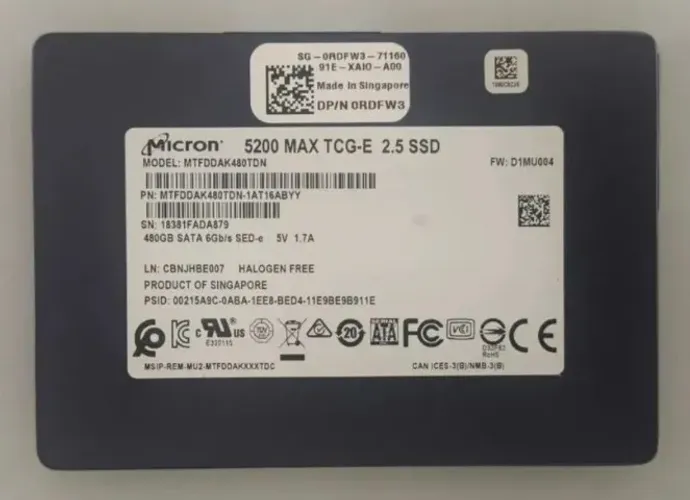 SSD Micron MTFDDAK480TDN 5200 Max SATA 2.5" 480GB Alta Performance
