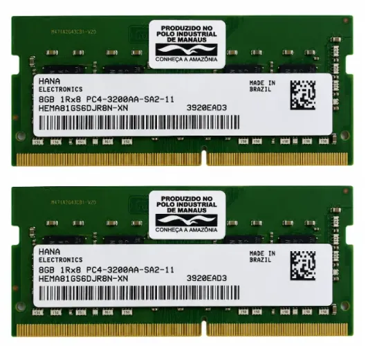 Kit Memória RAM DDR4 Hana 16GB (2x8GB) 3200MHz Notebook HEMA81GS6DJR8N-XN - Testado - NF