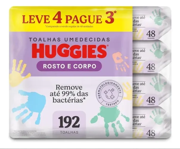 Lenços Umedecidos Huggies Rosto e Corpo pack com 192 un.