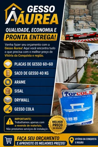 GESSO ÁUREA QUALIDADE E ECONOMIA A PRONTA ENTREGA