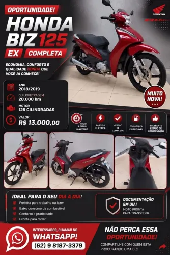 HONDA BIZ 2018/2019 - EXCELENTE ESTADO!