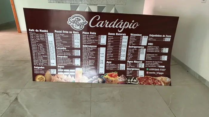 Tabela de cardápio lanches 
