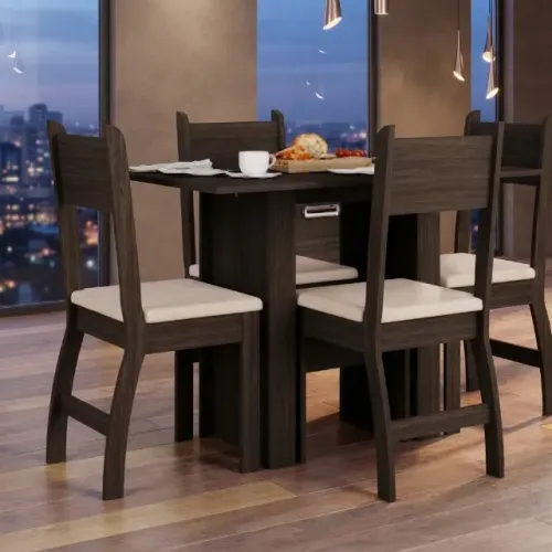 Mesa de Jantar Milano com 4 Cadeiras Amendoa e Savana!