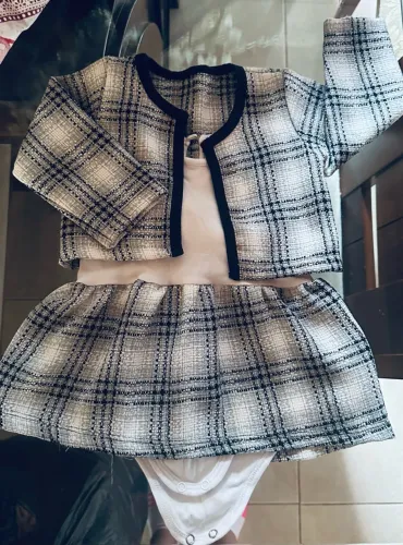 Vestido GG bebê Body e casado preto e branco xadrez