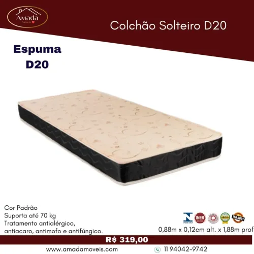 Colchão solteiro D20 , à pronta entrega 