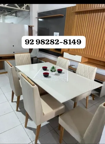 mesa de jantar com tampo de vidro 160x90- 6 lugares