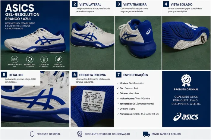 Tênis masculino original Asics gel resolution x Branco com azul