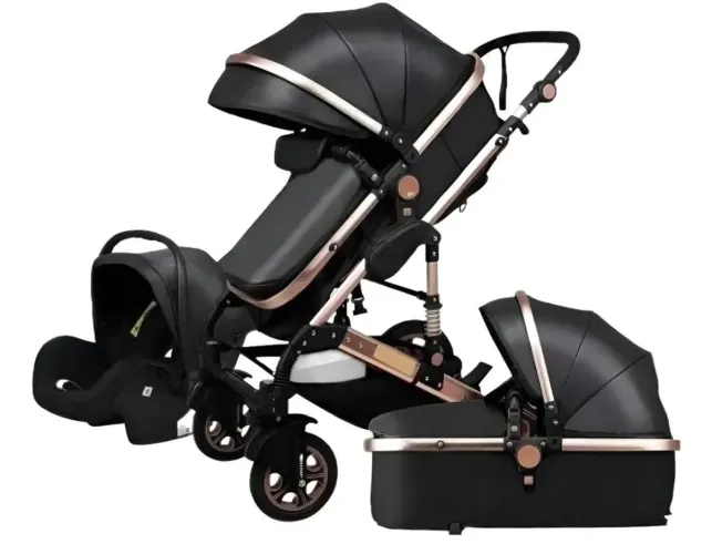 Carrinho De Bebe Europeu 3 Em 1 Moises Berço + Bebe Conforto Cor Preto
