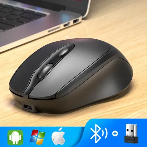 Mouse Sem Fio Bluetooth e 2.4G Recarregável Silencioso Portátil