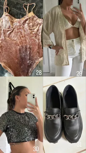 Vestidos, blusas, calças, conjuntos e sapatos
