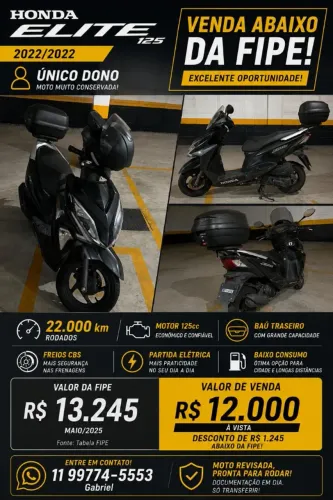 Honda Elite 125 22/22 - Abaixo da FIPE