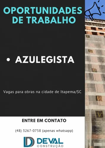 Azulegista com experiência para obras prediais em Itapema/SC