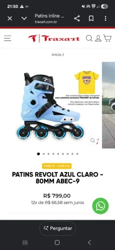 Patins In Line Traxart Revolt Azul Claro 38/39  - novinho, na caixa ainda