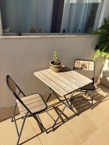 Conjunto Mesa de Jardim Dobrável Aço Madeira 