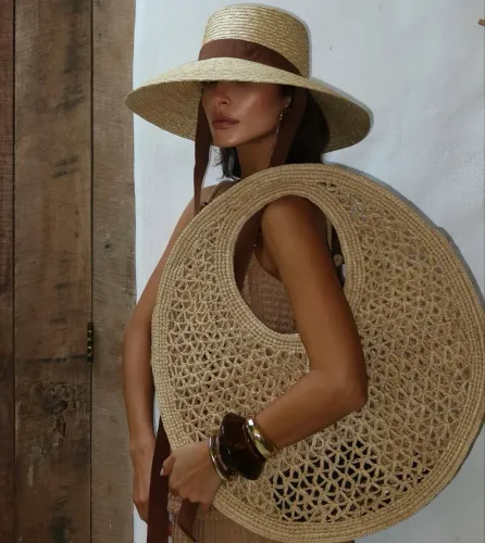 Chapéu de palha aba larga estilo verão europeu