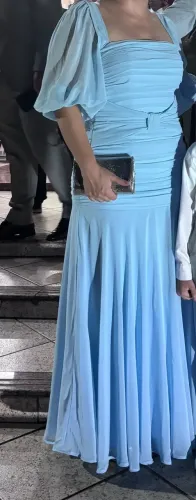 Vestido Lindo de Festa Longo Azul Serenity Franzido - Tam 42