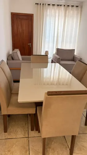  Sala de Jantar Mesa Tampo de Vidro 6 Cadeiras
