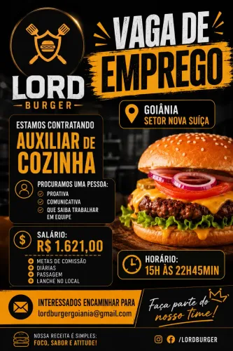 Vaga de Emprego - Auxiliar de Cozinha em Hamburgueria Artesanal