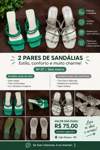 2 PARES DE SANDÁLIAS FEMININAS - Nº 37