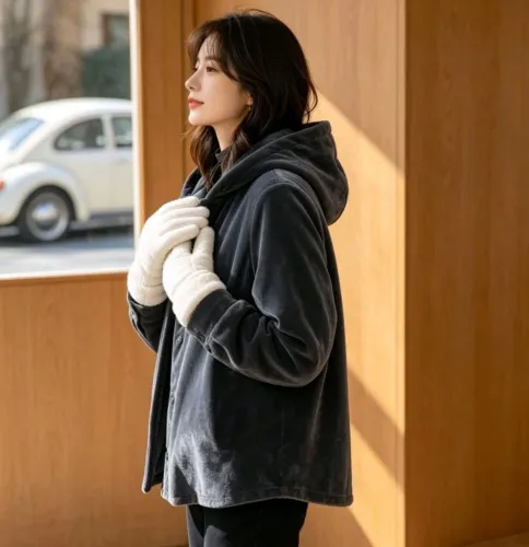 blusa de frio estilo casaco/jaqueta com capuz,
