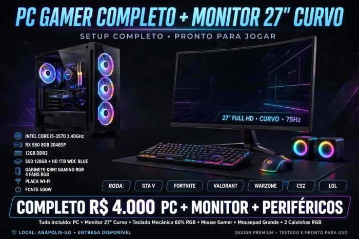 COMPLETO R$ 4.000 - PC + Monitor + Periféricos