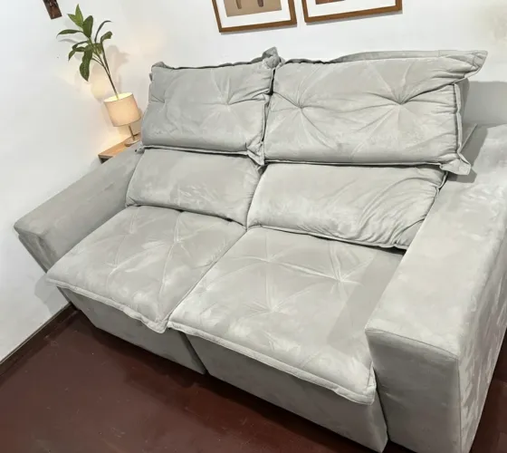 Sofá Retrátil e Reclinável 2 Lugares - Suede Bege (Super Confortável)
