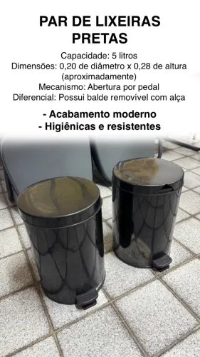 Par de Lixeiras Pretas com Pedal - 5 Litros