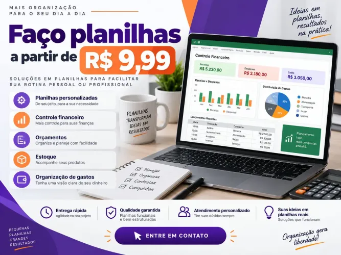 Planilhas personalizadas: controle financeiro, orçamento e estoque
