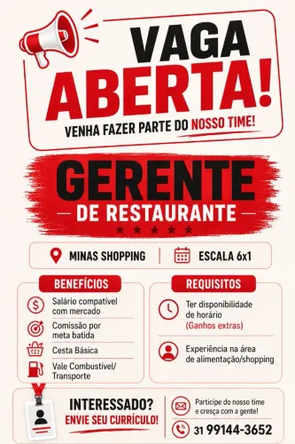 Gerente de restaurante Minas Shopping