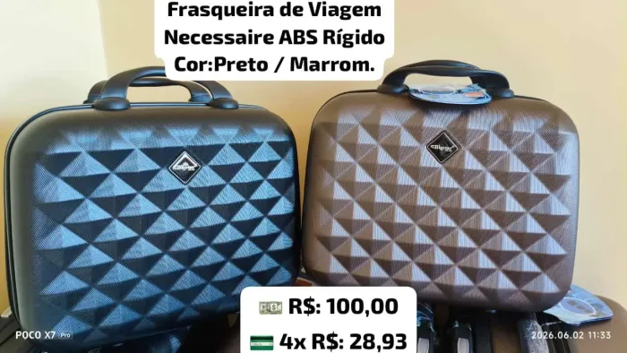 Frasqueira de Viagem Necessaire ABS Rígido Cor:Preto / Marrom.