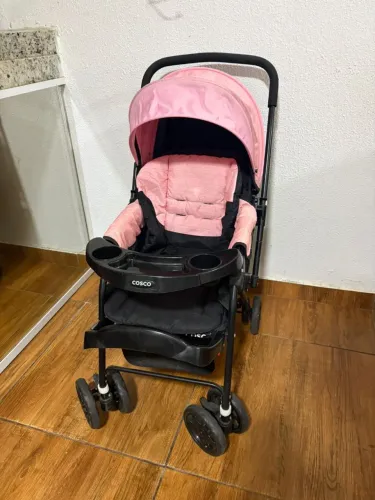 Carrinho + bebê conforto - Cosco kids Preto e Rosa