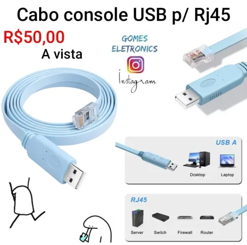 Cabo Console usb para Rj45 Switch Roteador Firewall Cisco Mikroti (Loja Física)
