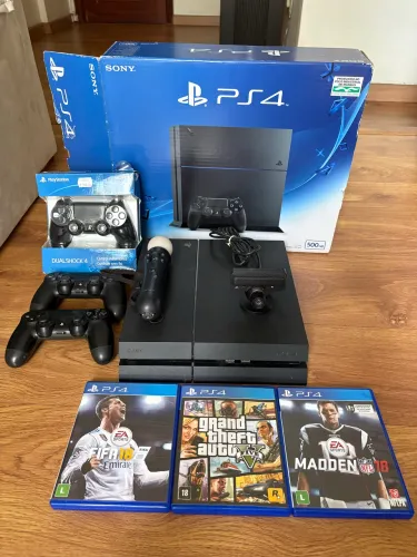 PS4 FAT 500GB IMPECÁVEL, 3 Controles Originais + PS Camera + PS Move + 3 Jogos + Caixa