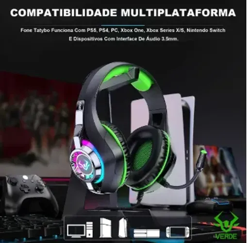 Headset Gamer Compatível Com Ps5, Ps4, Switch, Xbox E Pc, Fone Com Som Surround E Microfon