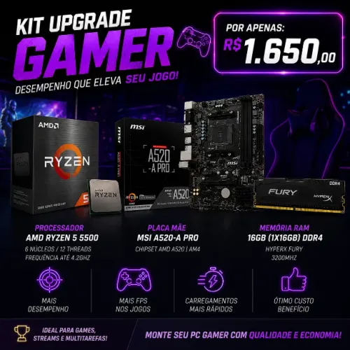 Kit Ryzen 5500 + 16gb 3200mhz Hyperx + Msi a520 Pro