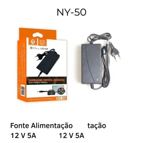 Fonte de Alimentação Bivolt 12V NY-50 para Fita LED CFTV Roteador e Caixa de Som