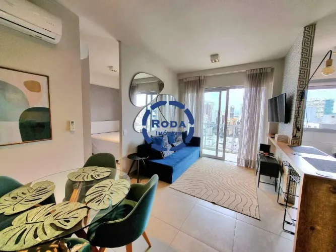 Apartamento 1 dormitório mobiliado alto padrão para locação na quadra da praia do Boqueirã