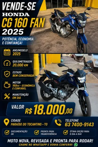 Honda CG 160 Fan 2025 | 20 Mil Km | Muito Conservada | R$ 18.000