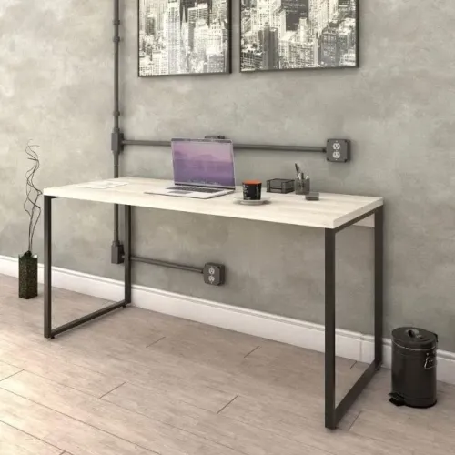 Mesa para Escritório Office Estilo Industrial 1,50m , Compace, Snow/Est.Preta
