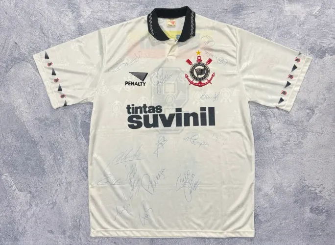 Camisa de jogo Corinthians 1995 Viola Penalty Suvinil autografada